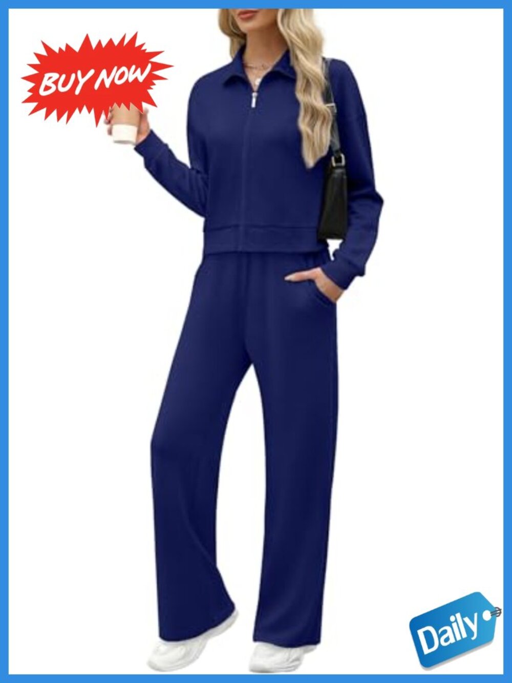 Two Piece Wide Leg Sweatsuit Set Zip Lounge Tracksuit